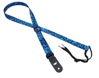 1" Mandolin Strap for A & F type Mandolins, Ukuleles, Guitars  by Legacystraps -Pacific Tribal Blue Design