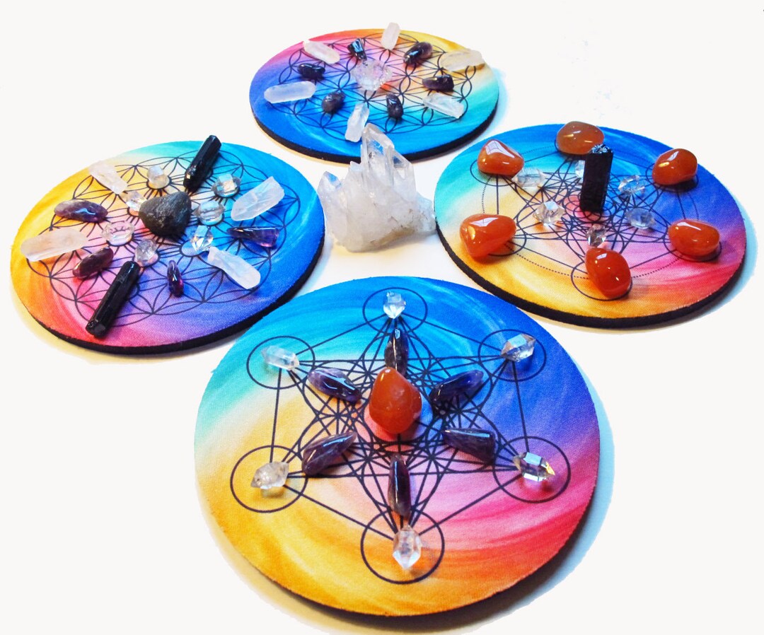 Sacred Geometry Crystal Grid Set 4 Crystal Grids/coasters - Etsy