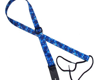 1" Mandolin Strap for A & F type Mandolins, Ukuleles, Guitars by Legacystraps Blue Flower Design