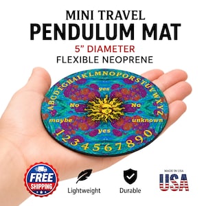 Mini Travel Pendulum Mat, 5-Inch Neoprene Divination Mat, Angel and Celestial Designs, Portable Dowsing Tool