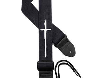 Legacystraps Christian Guitar Strap 2 Inch Wide Cotton Strap with  White Timber Cross Design