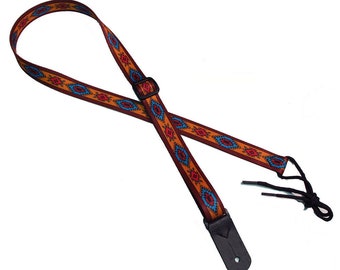 1 "Mandolin Strap for A & F type Mandolins, Ukuleles, Guitars  by Legacystraps - Indian Spirit Orange Design