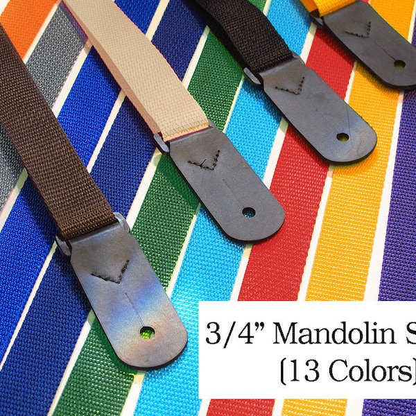Mandolin Strap for A & F type Mandolins, Ukuleles, Guitars 3/4" wide in 13 Colors  by Legacystraps