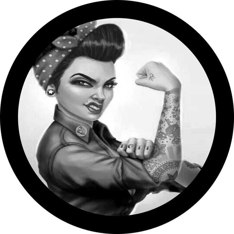 Rosie the Riveter w/ tattoos black and white or w/ Red image 0.