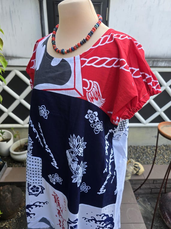 Kimono remake, handmade tenugui, patchwork dress - image 9