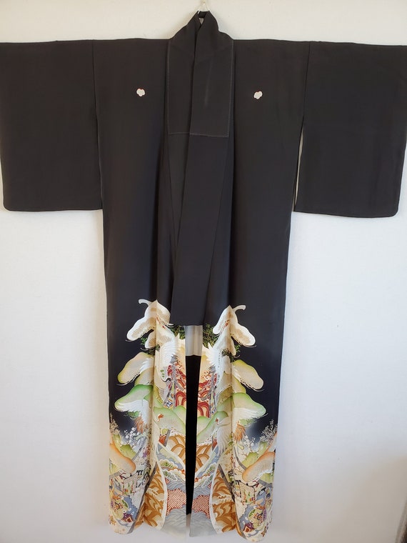 Antique Japanese Silk Kimono Robe,TOMESODE, Dressi