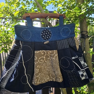 Kimono remake, handmade from old cloth, Kasuri patchwork bag