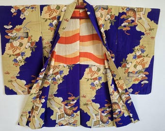 1930-talet, vintage japansk sidenkimönjacka, haori, 128