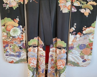 Antique Japanese Silk Kimono Robe, gown, Dressing,Lingerie, Nightwear,Traditional Dress,Free Shipping
