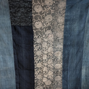 1930-talets japanska Boro Ranru-textil, indigofärgad bomull, lapptäcke, Katazome, antikt tyg, folkkonst, 157 cm × 160 cm