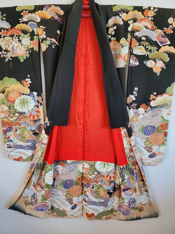Antique Japanese Silk Kimono Robe gown Dressing Lingerie Nightwear Traditional Dress