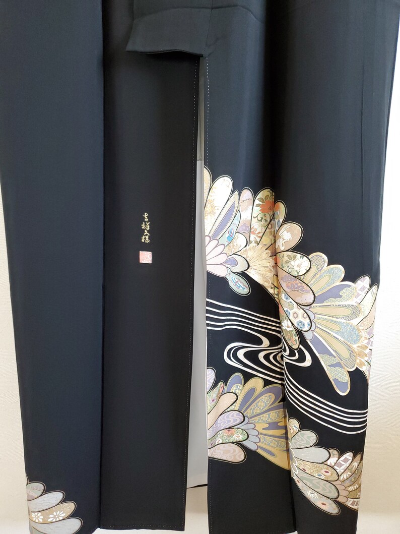 Nightwear Gown TOMESODE Dress Vintage Unused Japanese KIMONO Dressing,Lingerie Black KIMONO,Free Shipping 37 Wedding Robe