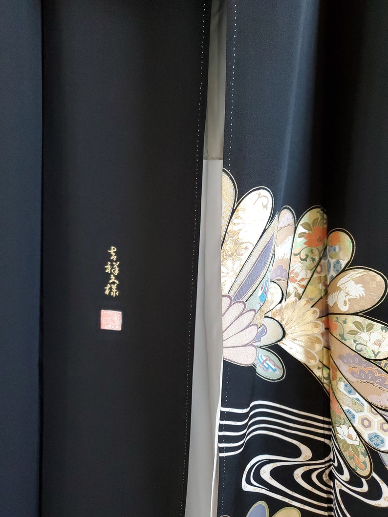 Nightwear Gown TOMESODE Dress Vintage Unused Japanese KIMONO Dressing,Lingerie Black KIMONO,Free Shipping 37 Wedding Robe