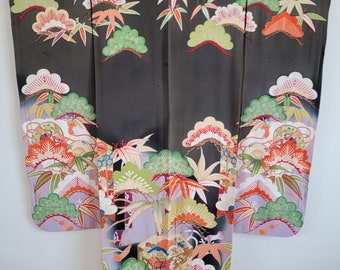 Antique Japanese Silk Kimono Robe, gown, Dressing, Lingerie, Nightwear, Traditional Dress, Free Shipping.
