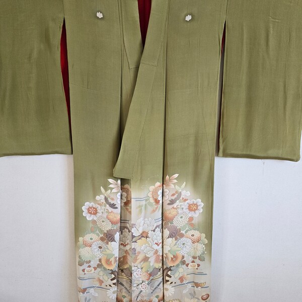 Antique Japanese Silk Kimono Robe, Gown, Dressing, Lingerie, Nightwear, Traditional Dress, Free Shipping 17