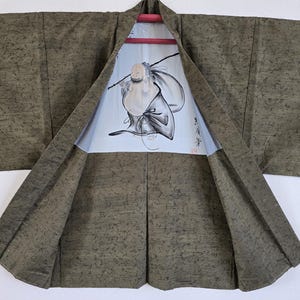 Japanese Silk Kimono Jacket Haori ,For  Men's, Hige tsumugi,Vintage,  gown, KIMONO Robe,KIMONO jacket, Free Shipping　68