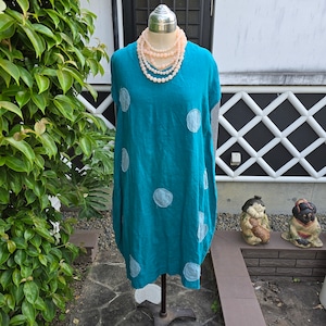Remake handmade,Light blue dot patchwork tunic.