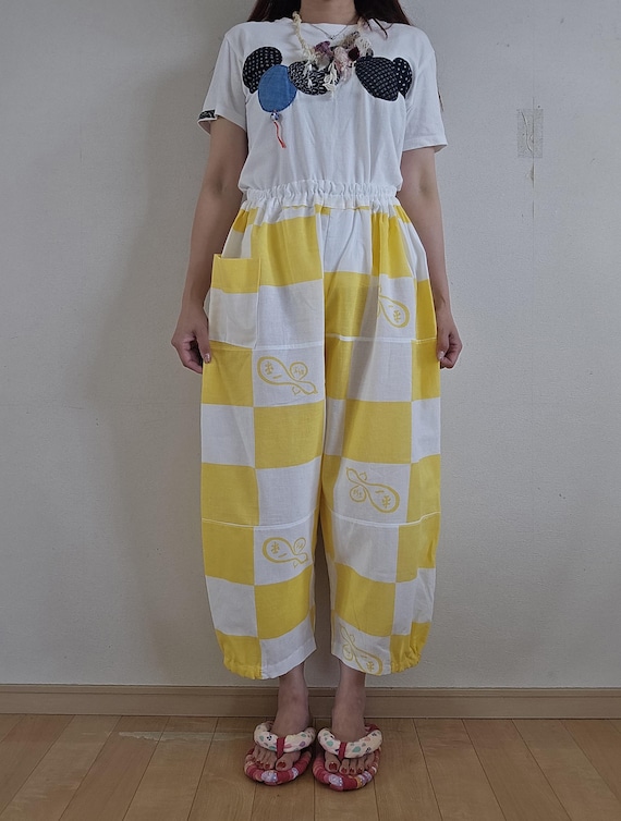 Kimono remake, Tenugui, patchwork, pants - image 1