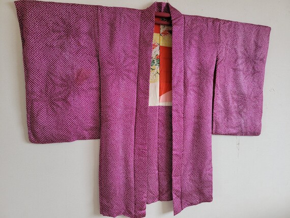 Antique Japanese Silk KIMONO Jacket Haori, Meisen… - image 8