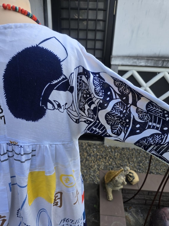 Kimono remake, handmade tenugui, patchwork dress - image 10