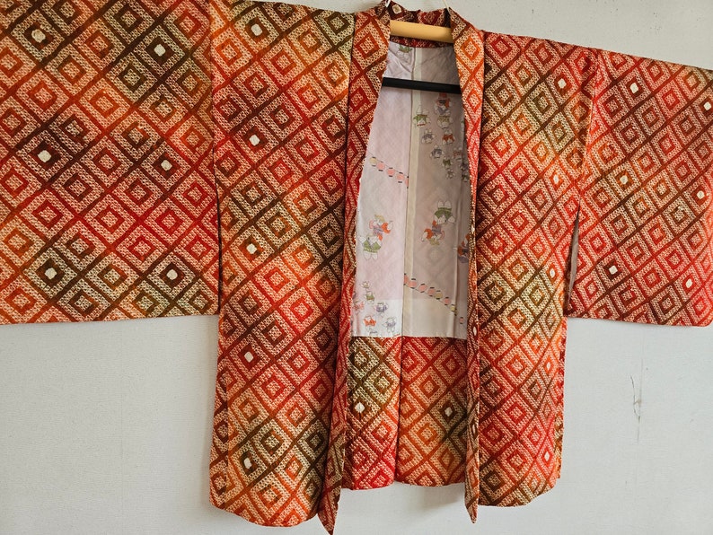 Japanese Silk KIMONO jacket haori,Shibori,KIMONO Dress,Antique15 zdjęcie 7