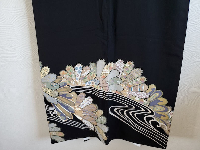 Nightwear Gown TOMESODE Dress Vintage Unused Japanese KIMONO Dressing,Lingerie Black KIMONO,Free Shipping 37 Wedding Robe
