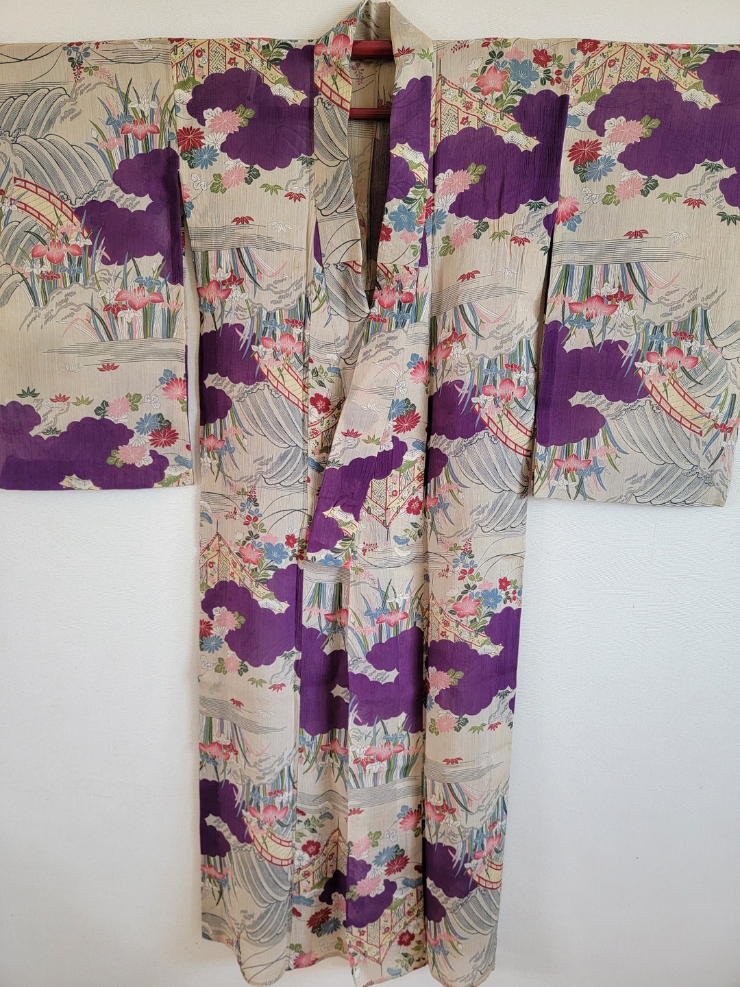 Antique Japanese Silk KIMONO Robe ,meisen,gown, Dressing,lingerie