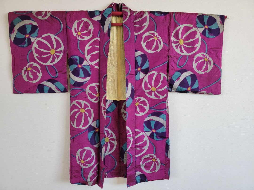 Antique Japanese Silk KIMONO Robe Haorigown Etsy