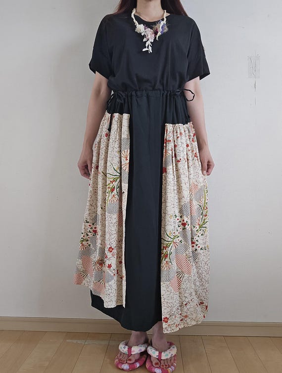 Kimono remake handmade ,Black kimono, floral kimono, skirt