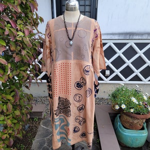 Kimono remake handmade ,Persimmon tangy dyed tenugui dress