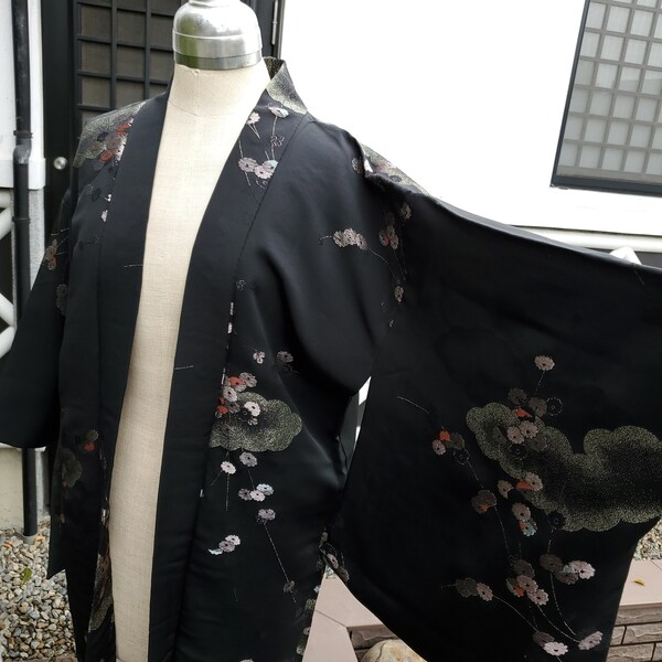 Japanese Silk KIMONO Jacket Haori ,Black Kimono,KIMONO Jacket,Free Shipping,11