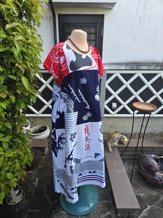 Kimono remake, handmade tenugui, patchwork dress - image 6