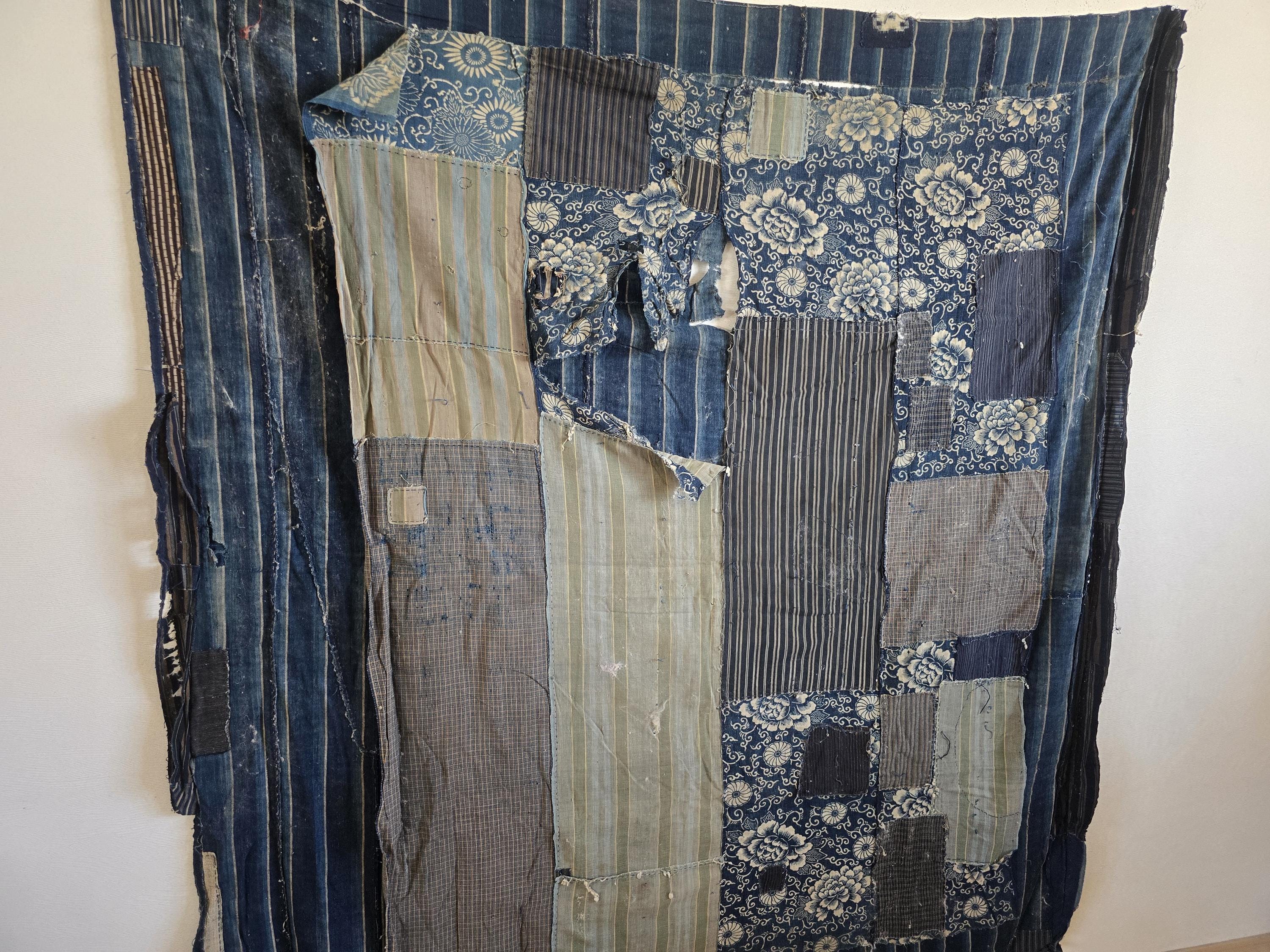 1910s,Vintage Japanese Kimono Fabric Indigo Blue, BORO,襤褸,Dyed