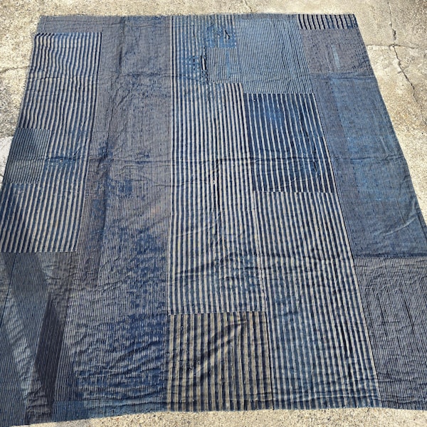 Vintage Japanese Kimono Fabric Indigo Blue, BORO, Dyed Textiles, BORO, RANRU, 178cm×158cm, Free Shipping