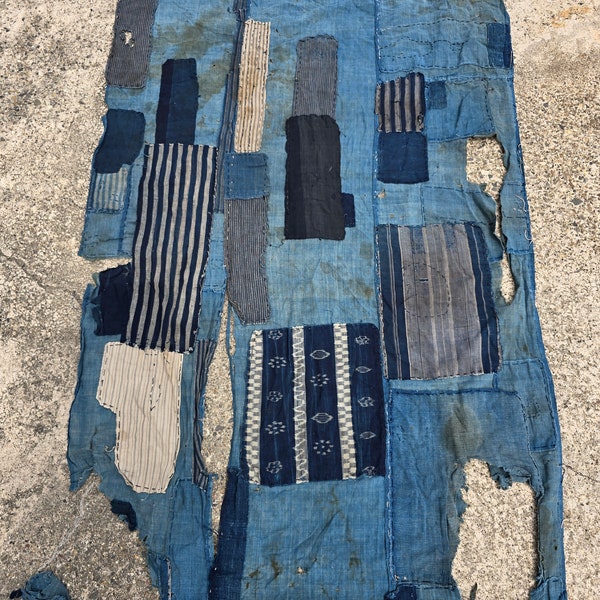 Vintage Japanese Kimono Fabric Indigo Blue, BORO, Dyed Textiles, 159cm x 86cm, Free Shipping