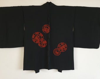 Japanese Silk KIMONO Jacket Haori ,Black Kimono,KIMONO Jacket,Free Shipping