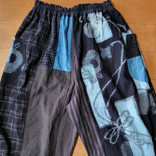 Shops Kimono remake ,handmade ,Kasuri patchwork pants