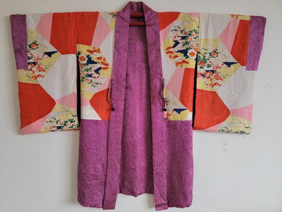 Antique Japanese Silk KIMONO Jacket Haori, Meisen… - image 1