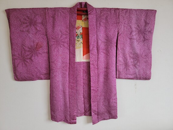 Antique Japanese Silk KIMONO Jacket Haori, Meisen… - image 5