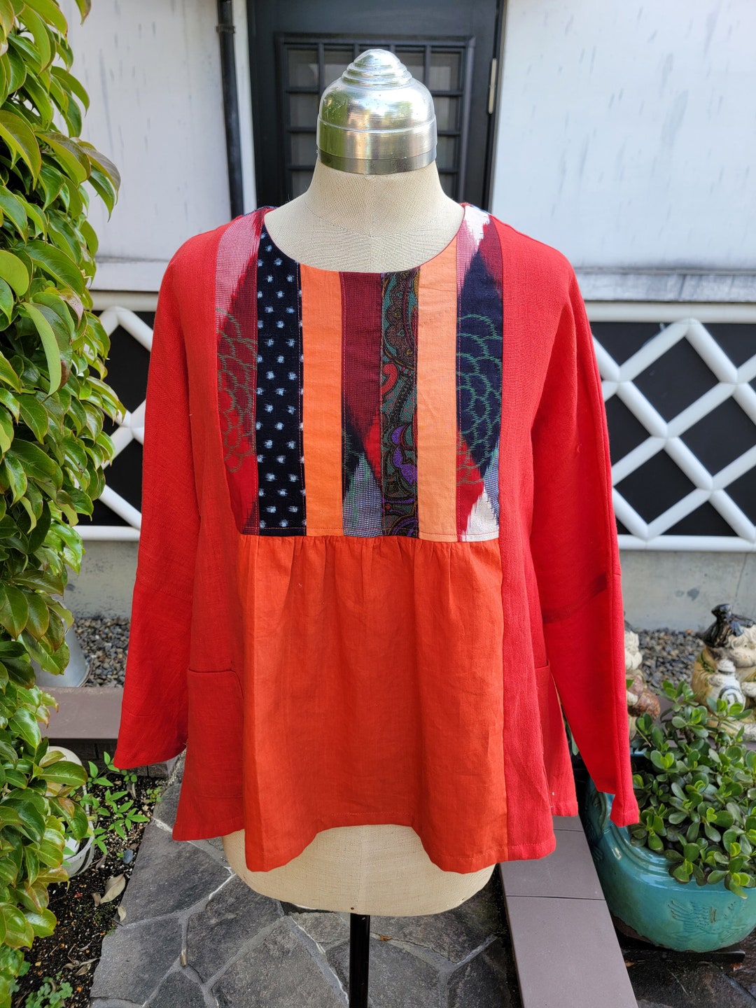 Kimono Remake Old Cloth Handmade Safflower Dye Patch Blouse - Etsy