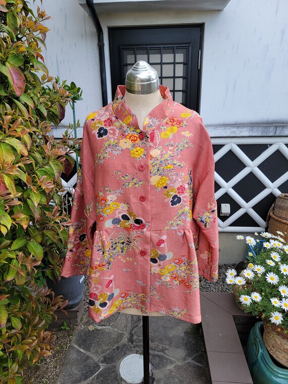Kimono remake handmade, floral pattern silk kimono