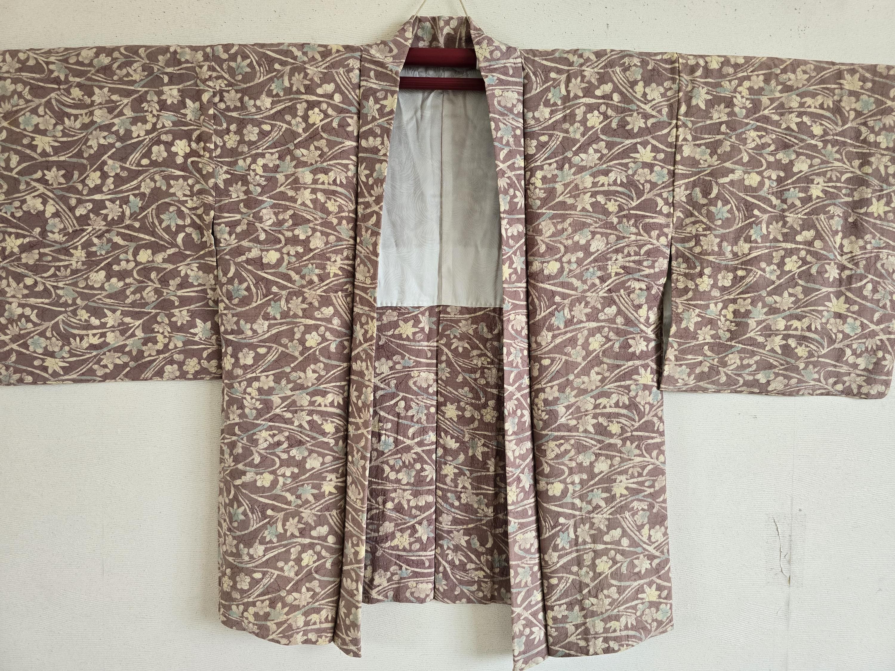 紬　絣　格子模様　ベージュカラー　小紋　着物　015a p ペア割適用】Furouya Kimono オリジナル紬 小千谷紬 チェック柄