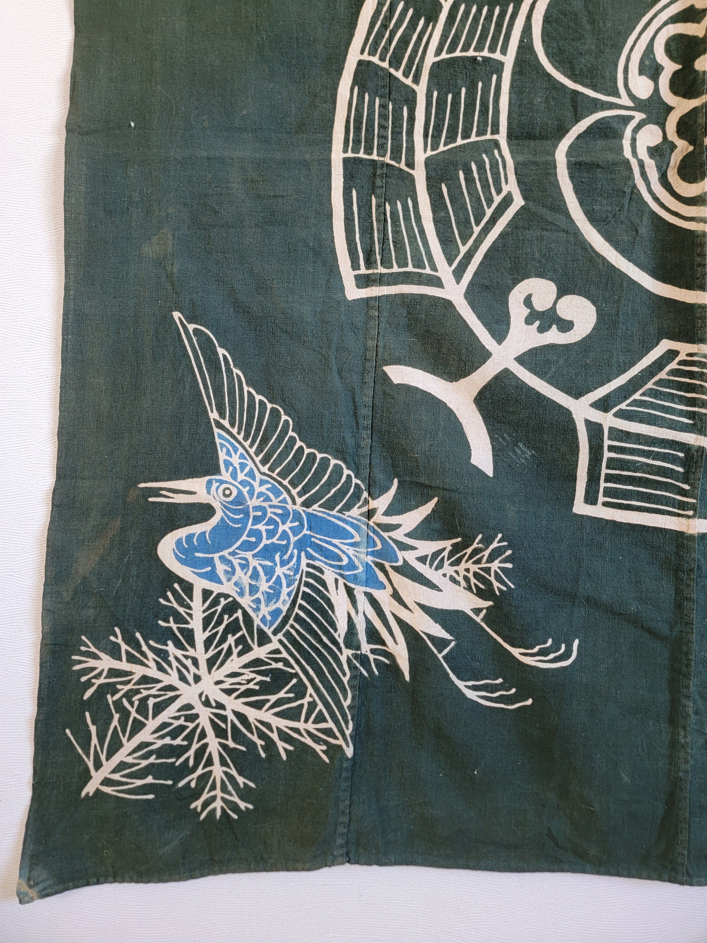 1910s Vintage Japanese Kimono Fabric, BORO, Furoshiki, Dyed