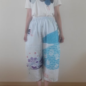 Kimono remake old cloth tenugui patch pants