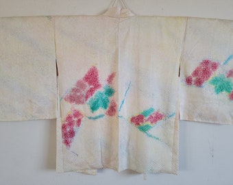 Japanese Silk KIMONO jacket haori, Shibori, KIMONO Dress, Antique　1