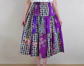 Kimono remake handmade , Meisen Patchwork Skirt