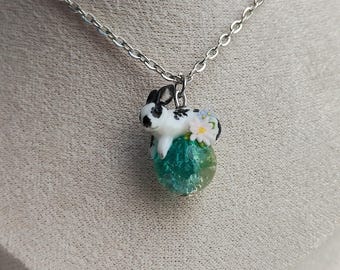 Little bunny charm on a glasball / OOAK Charm/ handmade jewelry