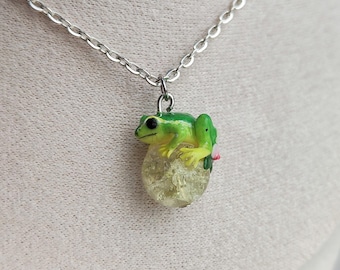 Little frog charm on a glasball / OOAK Charm/ handmade jewelry