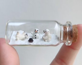two little polar bears in glas-bottle / unique miniature figure/ handmade artwork