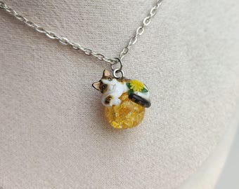 Little cat charm on a glasball / OOAK Charm/ handmade jewelry